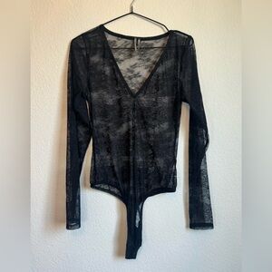 Anthropologie v-neck Bodysuit - Black Lace - M
